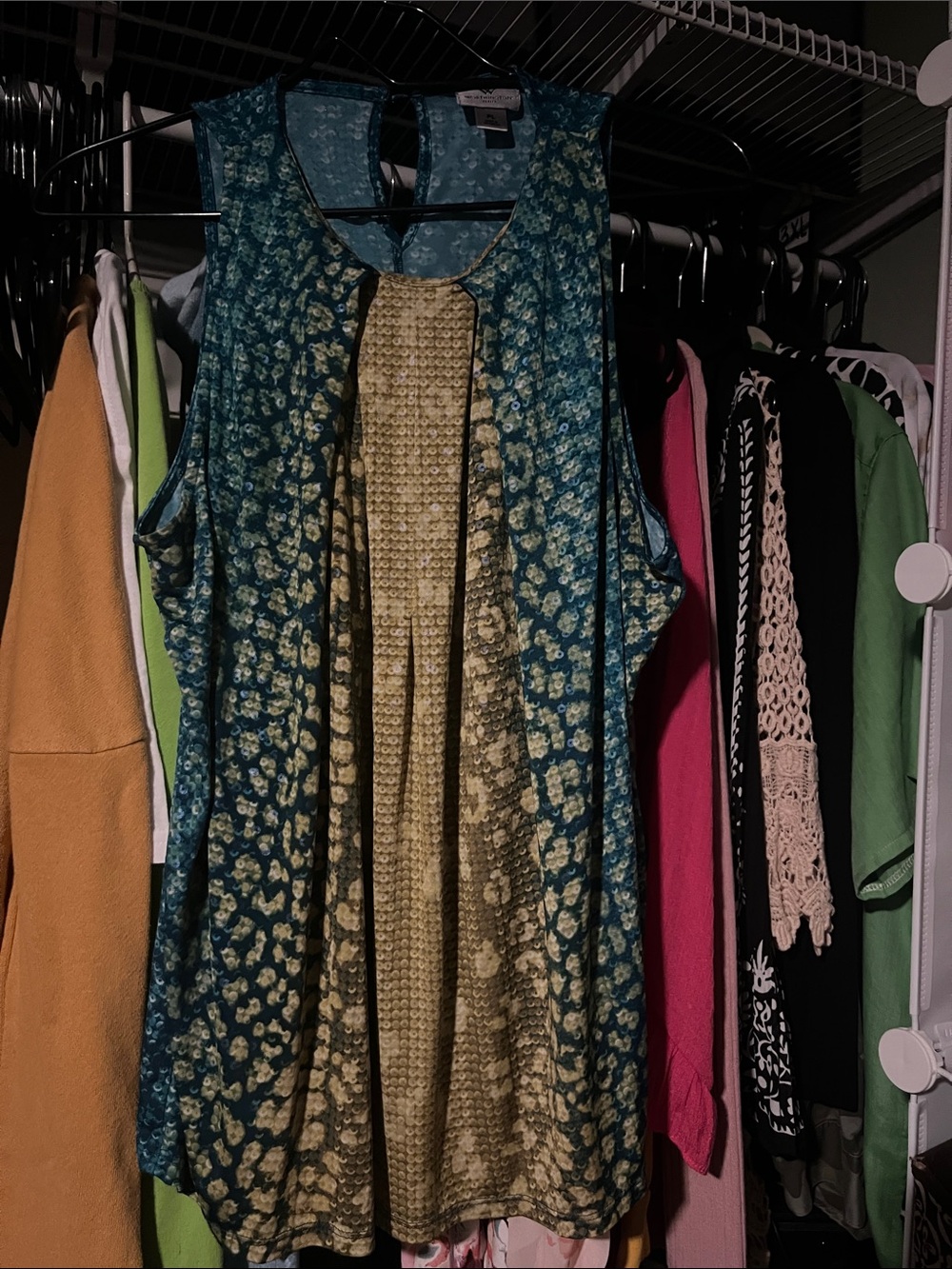 Worthington Teal and Gold Printed Sleeveless Camisole
